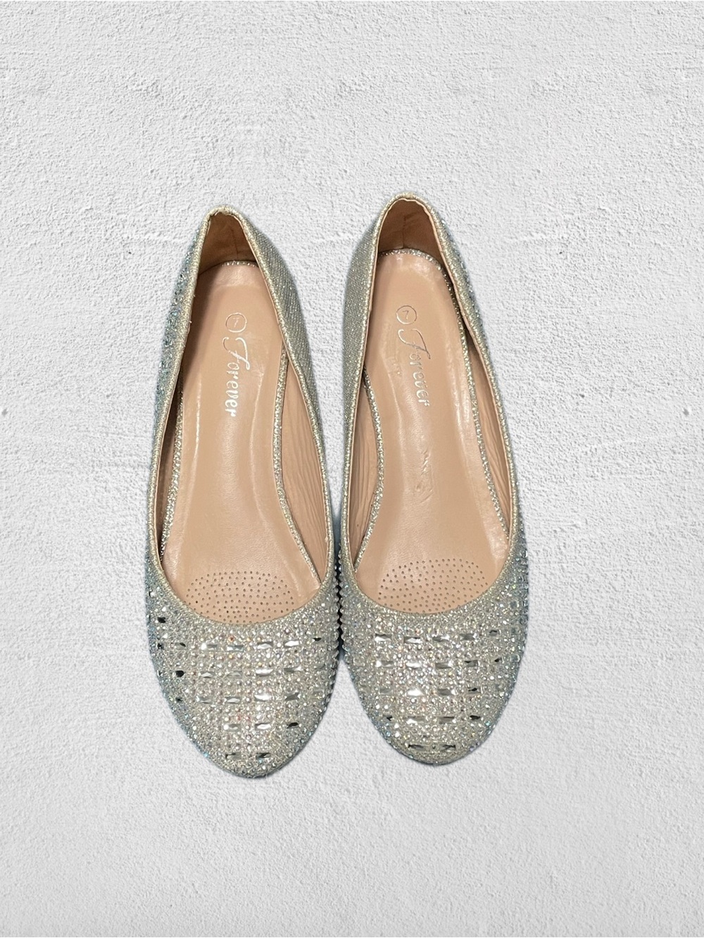 Forever 21 Silver Glitter Rhinestone Ballet Flats